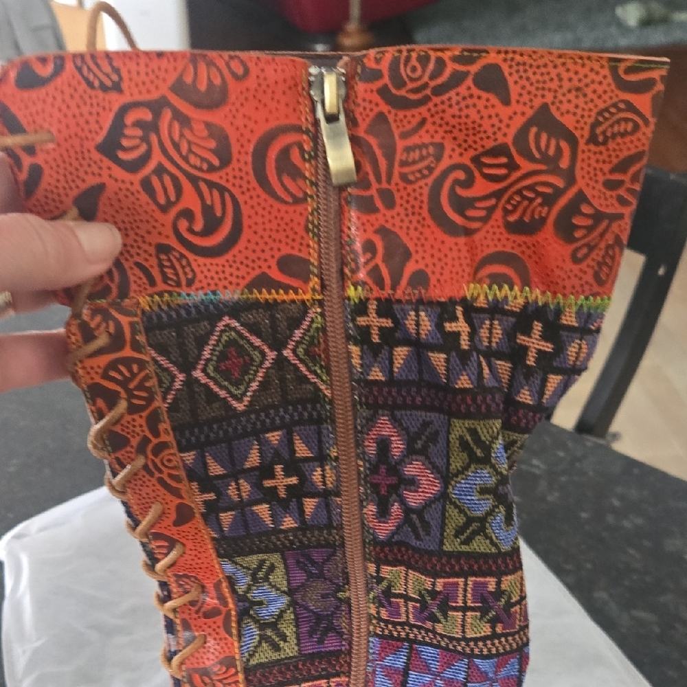 Colorful Patterned Heeled Boots - Picture 6 of 7